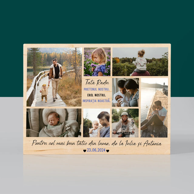 Colaj De Fotografii: Tată Prieten - Imprimare Pe Lemn (Horizontală)