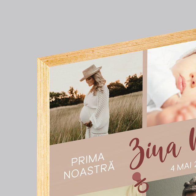 Colaj De Fotografii: Prima Noastră Zi A Mamei - Imprimare Pe Lemn (Horizontală)