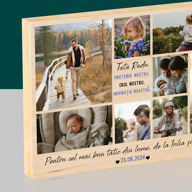 Colaj De Fotografii: Tată Prieten - Imprimare Pe Lemn (Horizontală)