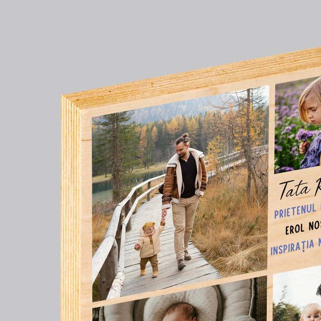 Colaj De Fotografii: Tată Prieten - Imprimare Pe Lemn (Horizontală)