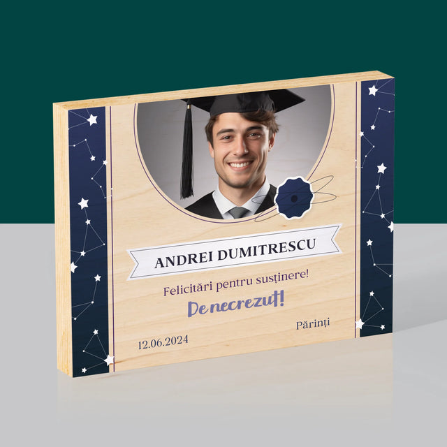Fotografie Si Semnătură: Felicitări Pentru Susținerea Cu Succes A Tezei - Imprimare Pe Lemn (Horizontală)