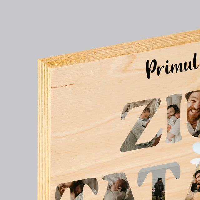 Cuvânt Din Fotografii: Prima Noastră Zi În Rolul De Tată - Imprimare Pe Lemn (Horizontală)