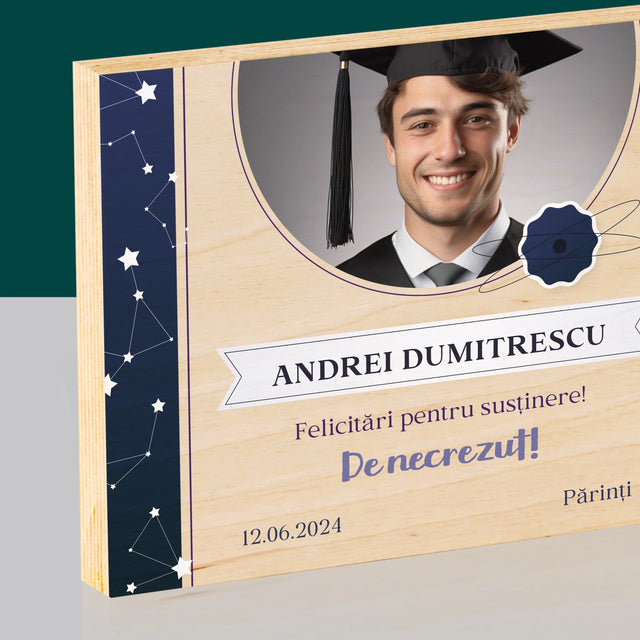 Fotografie Si Semnătură: Felicitări Pentru Susținerea Cu Succes A Tezei - Imprimare Pe Lemn (Horizontală)