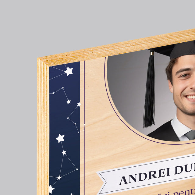 Fotografie Si Semnătură: Felicitări Pentru Susținerea Cu Succes A Tezei - Imprimare Pe Lemn (Horizontală)