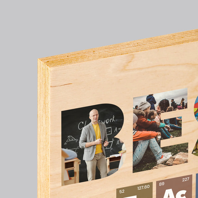 Cuvânt Din Fotografii: Best Teacher Elemente Chimice - Imprimare Pe Lemn (Horizontală)