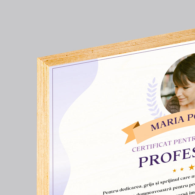 Fotografie Si Semnătură: Certificat De Recunoștință Pentru Cea Mai Bună Învățătoare - Imprimare Pe Lemn (Horizontală)