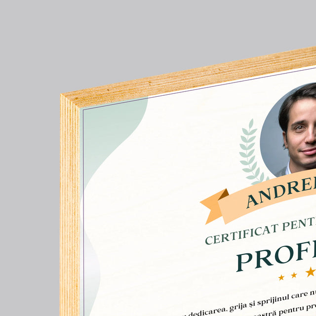 Fotografie Si Semnătură: Certificat De Recunoștință Pentru Cea Mai Bună Învățătoare - Imprimare Pe Lemn (Horizontală)