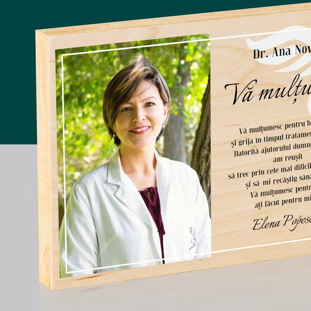 Fotografie Si Semnătură: Doctore Vă Mulțumesc - Imprimare Pe Lemn (Horizontală)