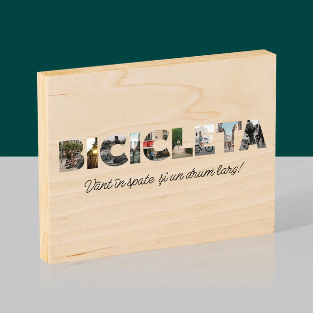 Cuvânt Din Fotografii: Bicikleta - Imprimare Pe Lemn (Horizontală)