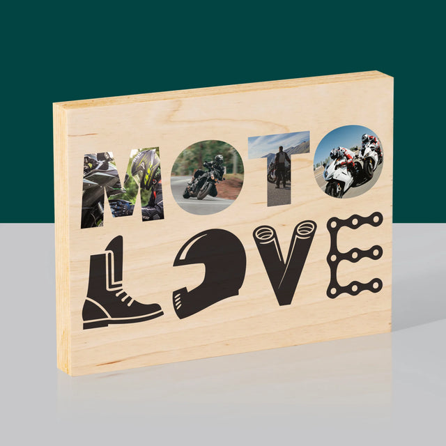 Cuvânt Din Fotografii: Motolove - Imprimare Pe Lemn (Horizontală)