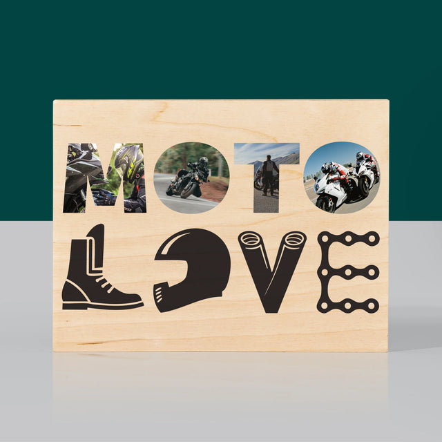 Cuvânt Din Fotografii: Motolove - Imprimare Pe Lemn (Horizontală)