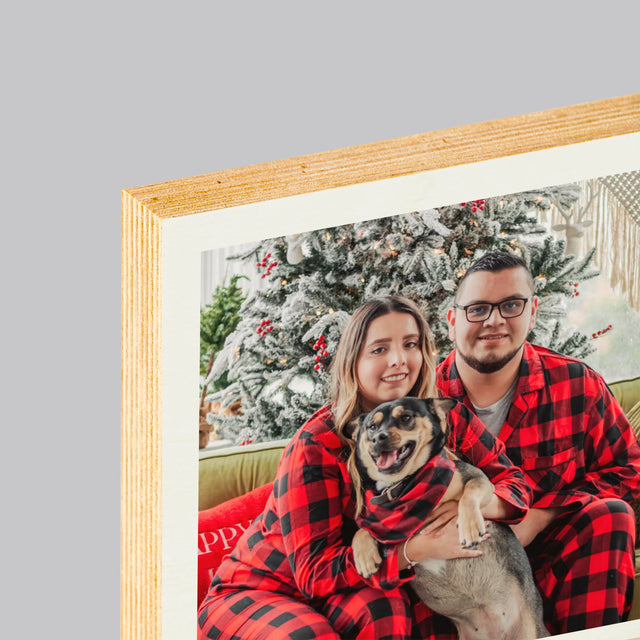 Colaj De Fotografii: Sărbători Fericite - Imprimare Pe Lemn ( Verticală)