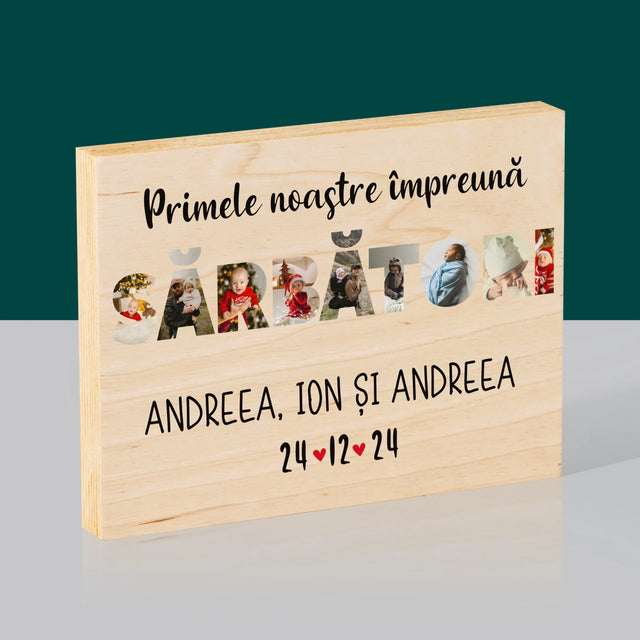 Cuvânt Din Fotografii: Primele Sărbători Împreună - Imprimare Pe Lemn (Horizontală)