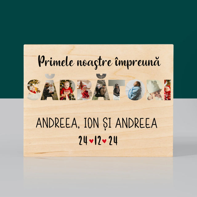 Cuvânt Din Fotografii: Primele Sărbători Împreună - Imprimare Pe Lemn (Horizontală)