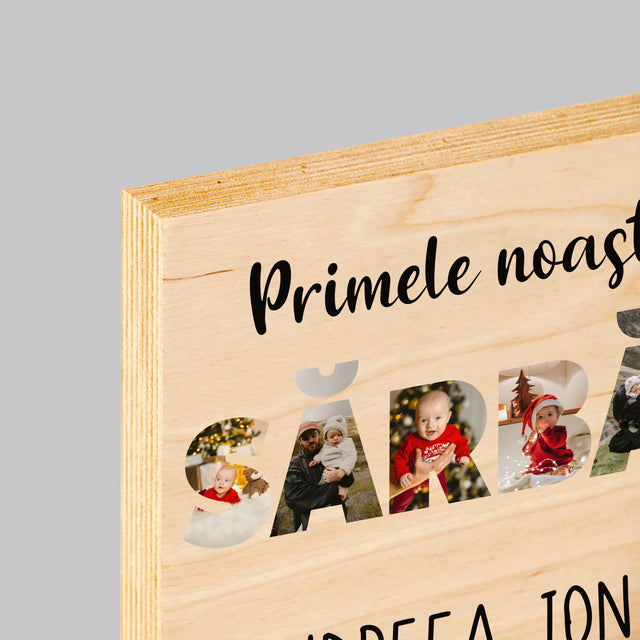 Cuvânt Din Fotografii: Primele Sărbători Împreună - Imprimare Pe Lemn (Horizontală)