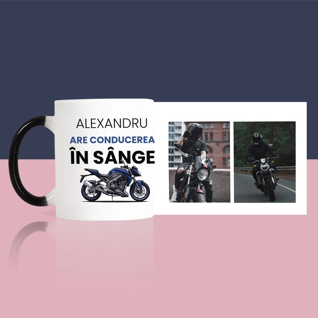 Colaj foto: Șofatul îi este în sânge - Cană imprimată | RO