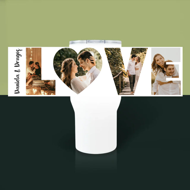 Cuvânt Din Fotografii: Love Din Fotografiile Tale - Cană Termică Albă