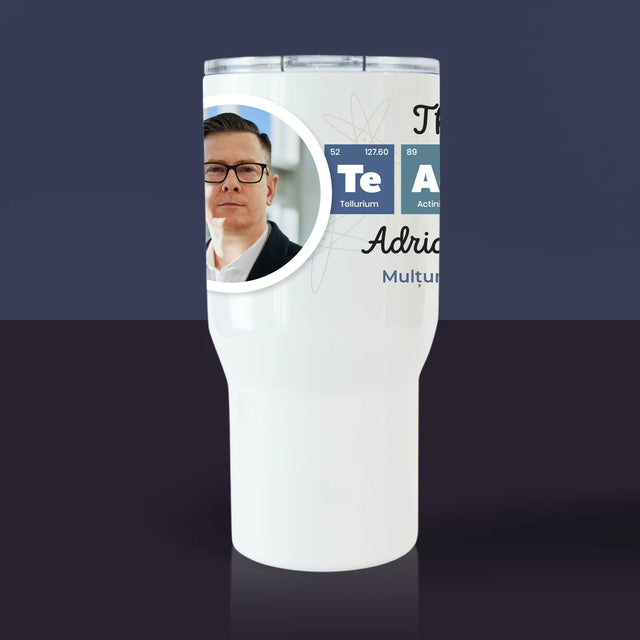 Fotografie Si Semnătură: Teacher Elemente Chimice - Cană Termică Albă