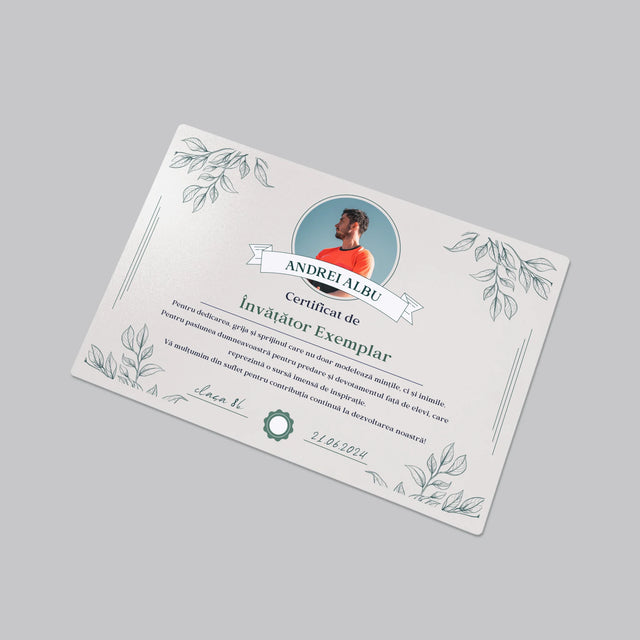 Fotografie Si Semnătură: Certificat De Învățător Exemplar - Mapa De Birou