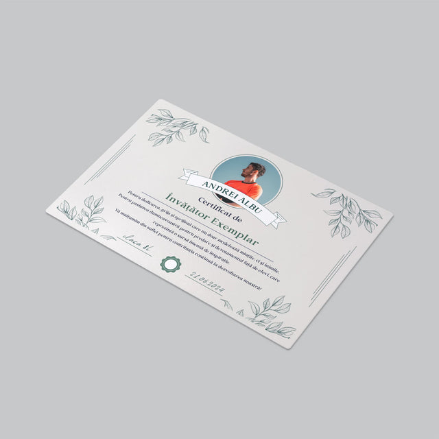 Fotografie Si Semnătură: Certificat De Învățător Exemplar - Mapa De Birou