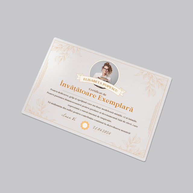 Fotografie Si Semnătură: Certificat De Învățătoare Exemplară - Mapa De Birou