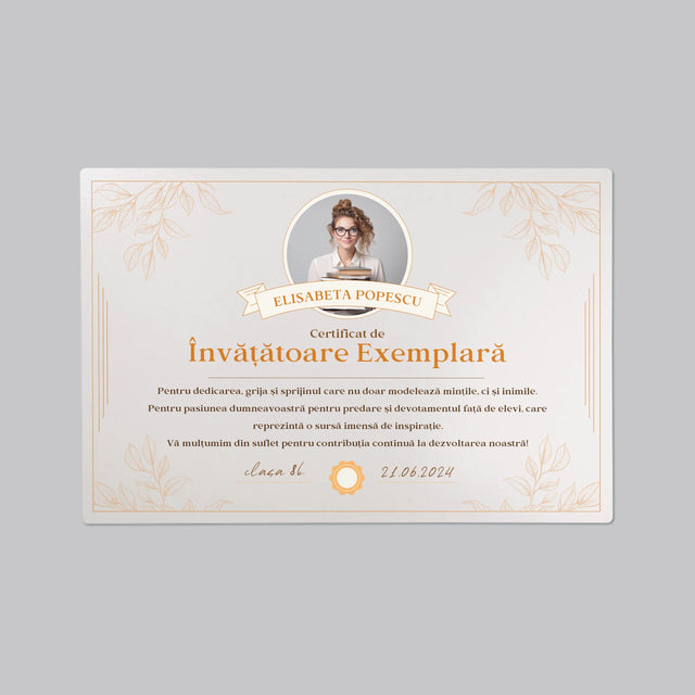 Fotografie Si Semnătură: Certificat De Învățătoare Exemplară - Mapa De Birou