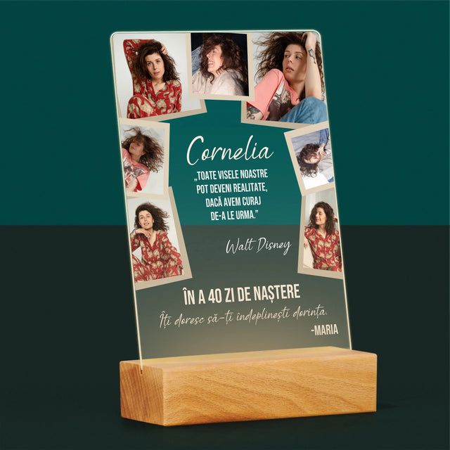 Colaj De Fotografii: 40 Zi De Naștere Realizeați Dorințele - Imprimare Pe Sticlă Acrilică (Verticală)