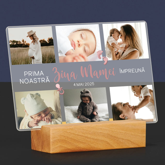 Colaj De Fotografii: Prima Noastră Zi A Mamei - Imprimare Pe Sticlă Acrilică (Horizontală)
