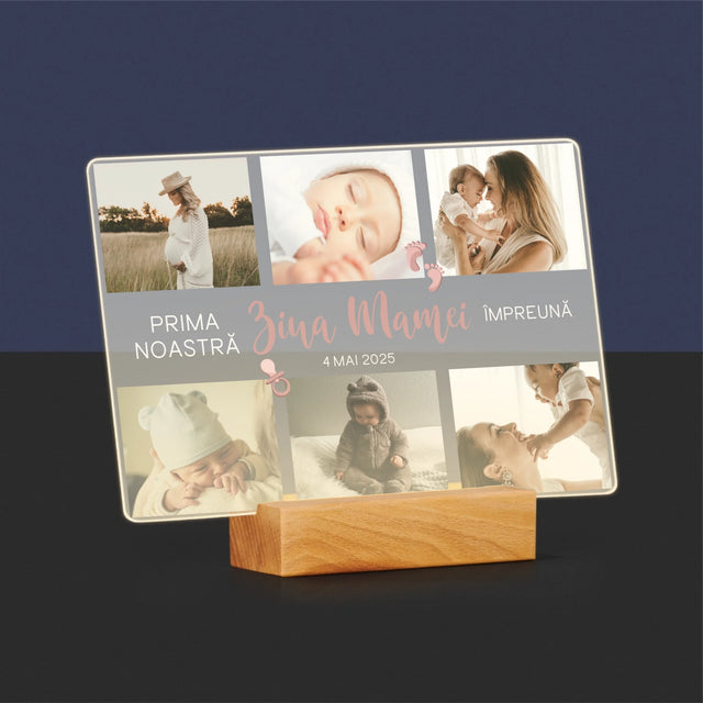 Colaj De Fotografii: Prima Noastră Zi A Mamei - Imprimare Pe Sticlă Acrilică (Horizontală)