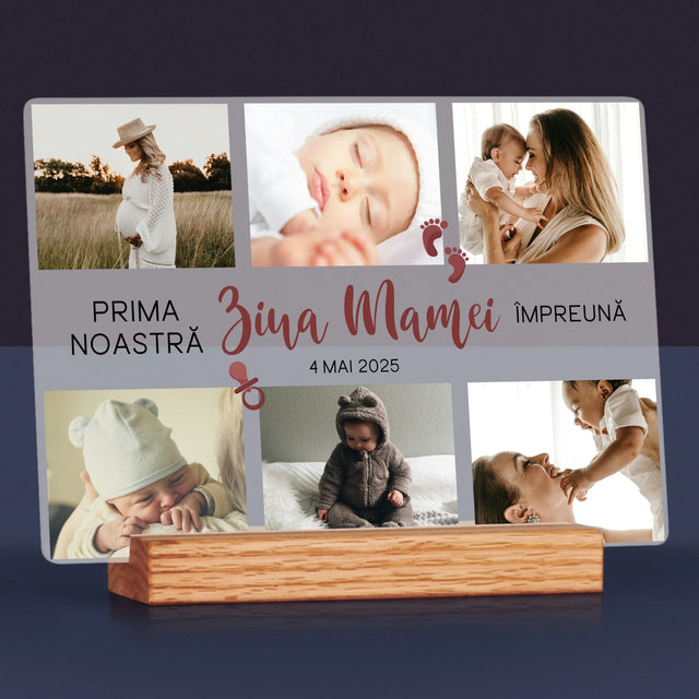 Colaj De Fotografii: Prima Noastră Zi A Mamei - Imprimare Pe Sticlă Acrilică (Horizontală)