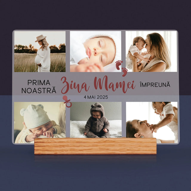 Colaj De Fotografii: Prima Noastră Zi A Mamei - Imprimare Pe Sticlă Acrilică (Horizontală)