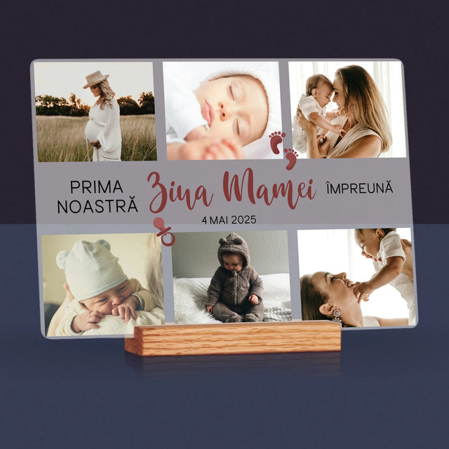 Colaj De Fotografii: Prima Noastră Zi A Mamei - Imprimare Pe Sticlă Acrilică (Horizontală)