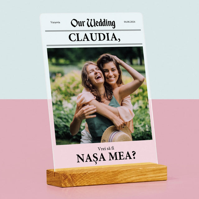 Fotografie Si Semnătură: Our Wedding Nașa - Imprimare Pe Sticlă Acrilică (Verticală)
