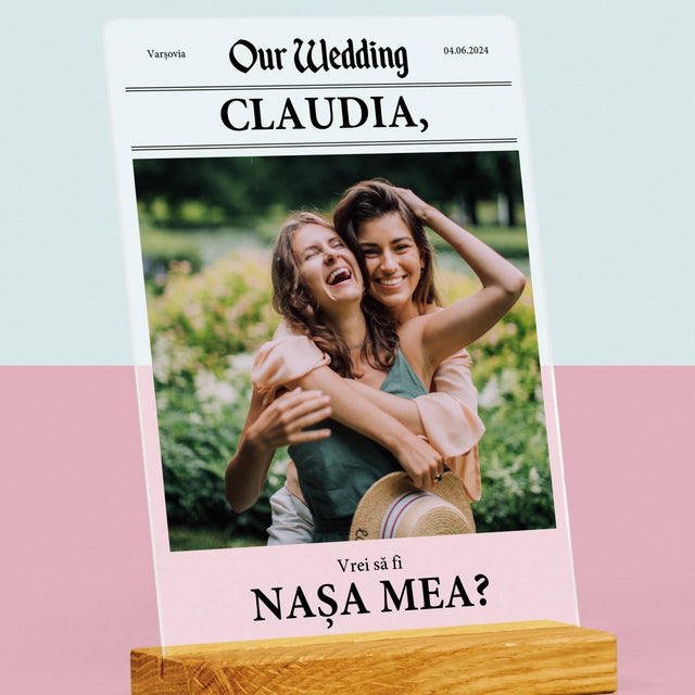 Fotografie Si Semnătură: Our Wedding Nașa - Imprimare Pe Sticlă Acrilică (Verticală)