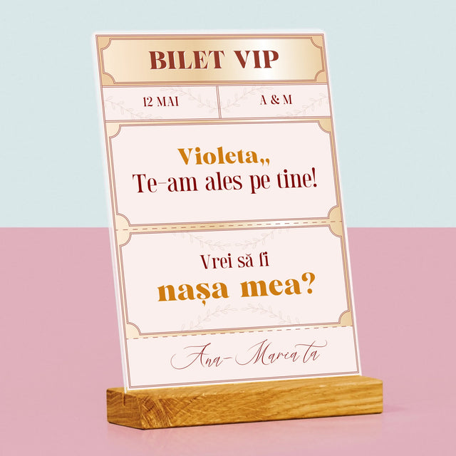 Numele Și Semnătura: Bilete Vip Nașă - Imprimare Pe Sticlă Acrilică (Verticală)