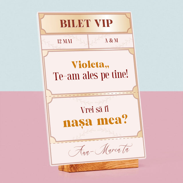 Numele Și Semnătura: Bilete Vip Nașă - Imprimare Pe Sticlă Acrilică (Verticală)