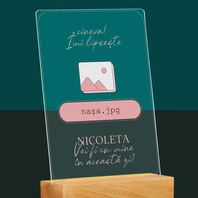 Numele Și Semnătura: Îmi Lipsește Cineva Nașa - Imprimare Pe Sticlă Acrilică (Verticală)