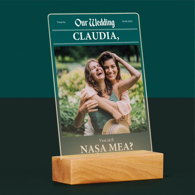 Fotografie Si Semnătură: Our Wedding Nașa - Imprimare Pe Sticlă Acrilică (Verticală)