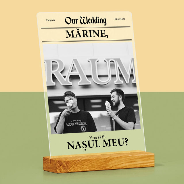 Fotografie Si Semnătură: Our Wedding Naș - Imprimare Pe Sticlă Acrilică (Verticală)