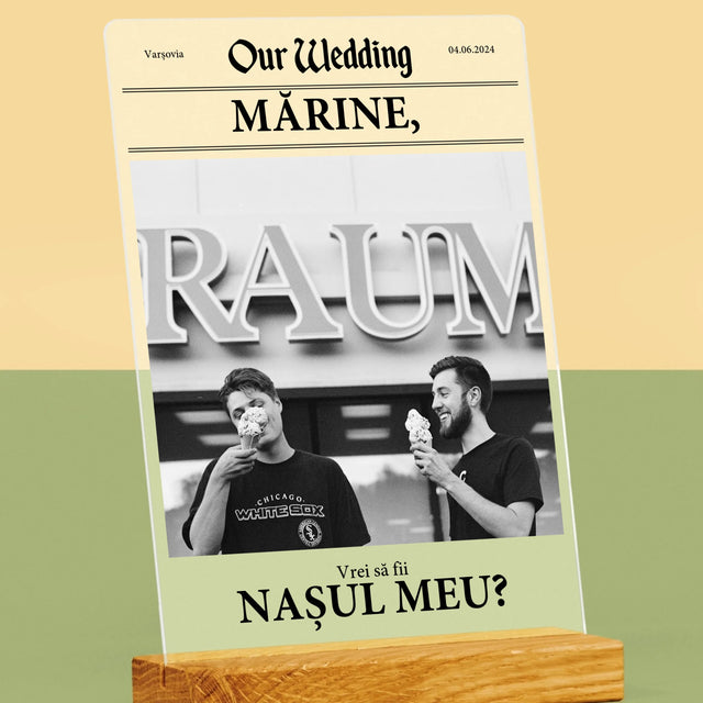 Fotografie Si Semnătură: Our Wedding Naș - Imprimare Pe Sticlă Acrilică (Verticală)