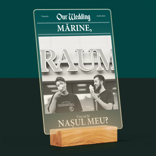 Fotografie Si Semnătură: Our Wedding Naș - Imprimare Pe Sticlă Acrilică (Verticală)