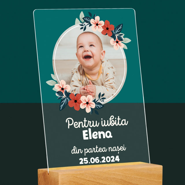 Fotografie Si Semnătură: Pentru Copil Din Partea Nașilor - Imprimare Pe Sticlă Acrilică (Verticală)