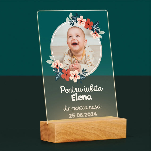 Fotografie Si Semnătură: Pentru Copil Din Partea Nașilor - Imprimare Pe Sticlă Acrilică (Verticală)