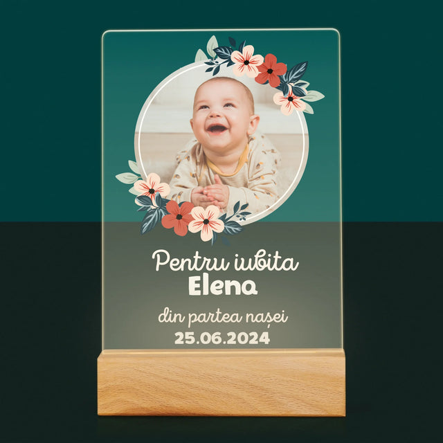 Fotografie Si Semnătură: Pentru Copil Din Partea Nașilor - Imprimare Pe Sticlă Acrilică (Verticală)