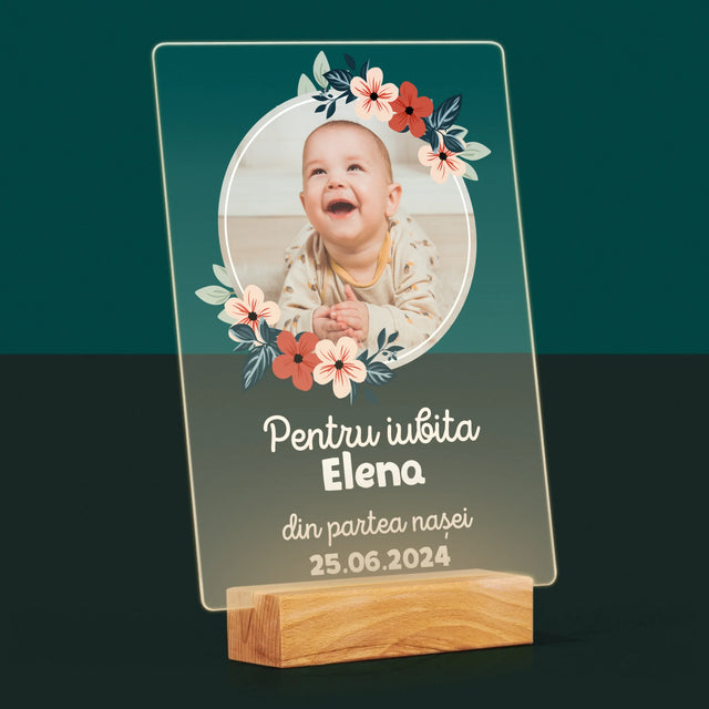 Fotografie Si Semnătură: Pentru Copil Din Partea Nașilor - Imprimare Pe Sticlă Acrilică (Verticală)