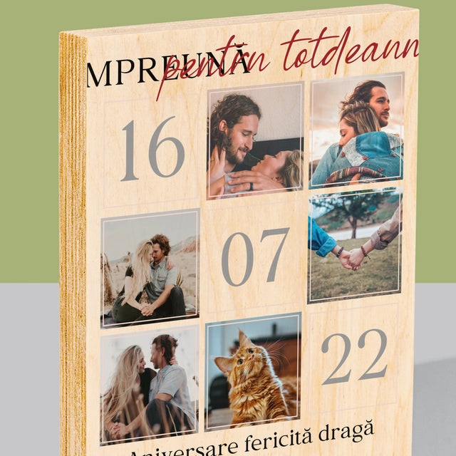 Colaj De Fotografii: Împreună Pentru Totdeauna! - Imprimare Pe Lemn ( Verticală)
