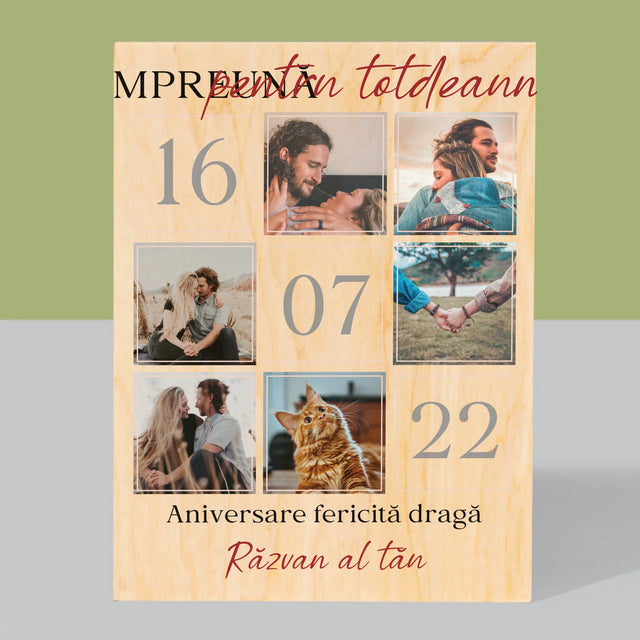 Colaj De Fotografii: Împreună Pentru Totdeauna! - Imprimare Pe Lemn ( Verticală)