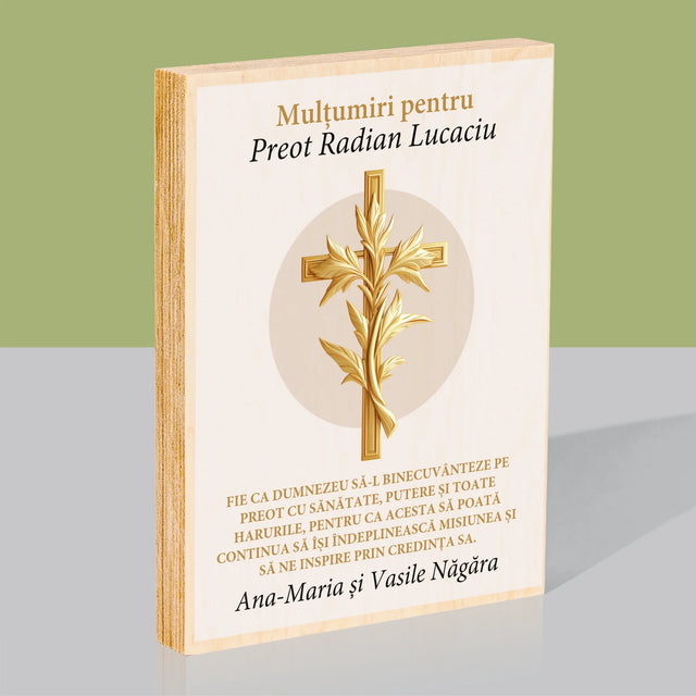 Numele Și Semnătura: Mulțumiri Pentru Preot - Imprimare Pe Lemn ( Verticală)