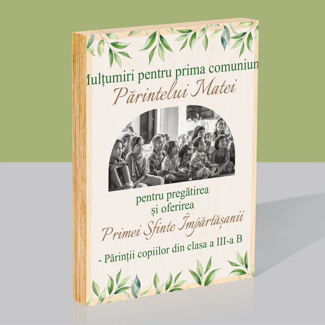 Fotografie Si Semnătură: Mulțumiri Pentru Prima Comuniune - Imprimare Pe Lemn ( Verticală)