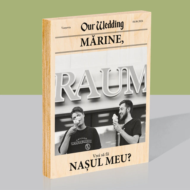 Fotografie Si Semnătură: Our Wedding Naș - Imprimare Pe Lemn ( Verticală)